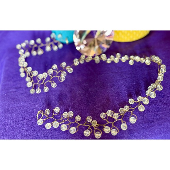 Vintage Clear Beaded Bridal Hair Vine Gold Tone Wire Wedding Headband 23 Inch main image 6